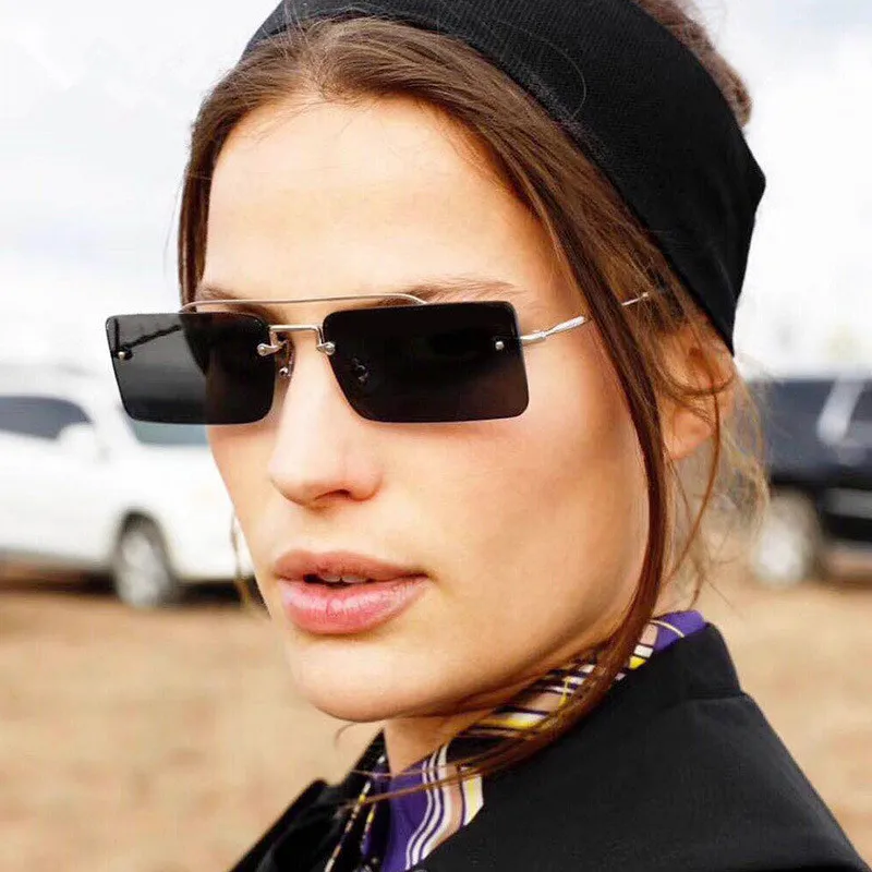 

Vintage Sunglasses Men Women Brand Designer Rectangle Frameless Sun Glasses Ladies Small Retro Shades Eyewear UV400