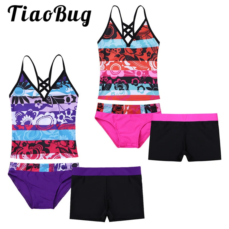 Tiaobug Bambini Adolescenti Floreale Tankini Ragazze Spalline Top Da Bagno Con Pantaloni Pantaloncini Costume Da Bagno Costumi Da Bagno Costume Da Bag