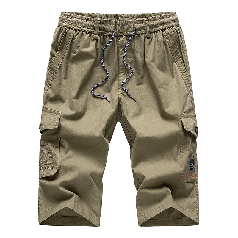 mens long khaki cargo shorts