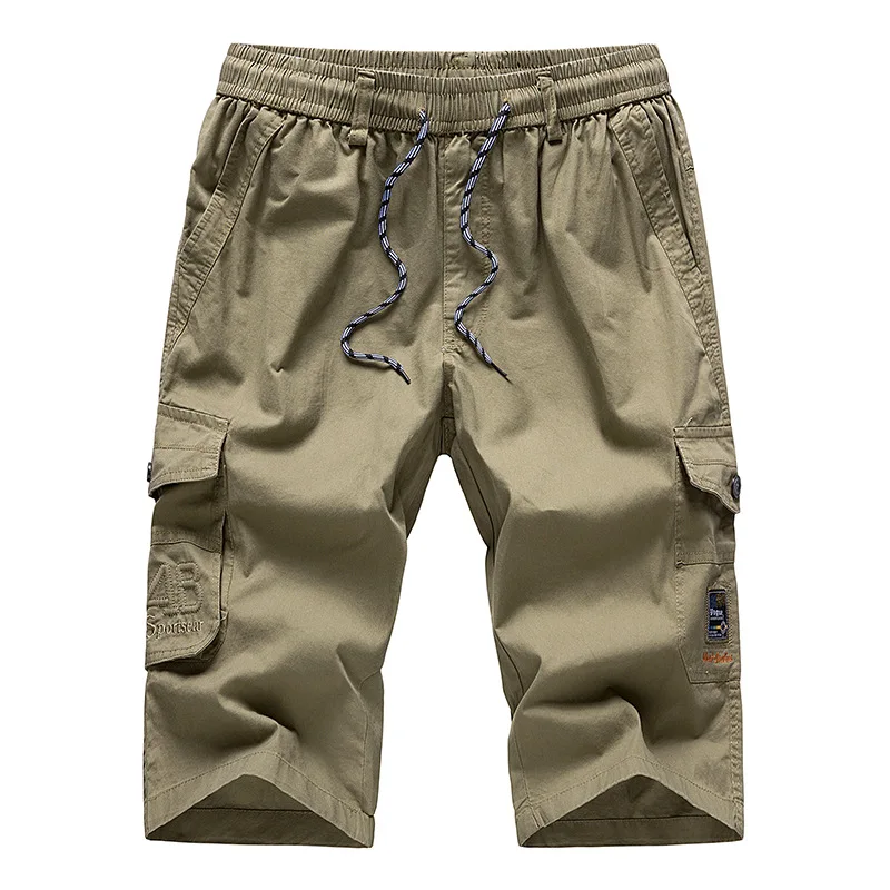Pantalones cortos largos de algodón para hombre, Bermudas Capri de tres  cuartos, con bolsillo recto, informales, color caqui, 2022|Pantalones  cortos| - AliExpress