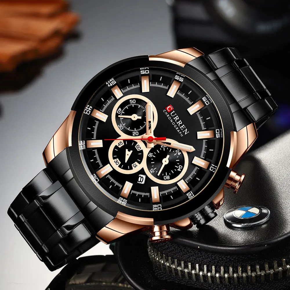 Reloj Hombres повседневные кварцевые наручные часы CURREN Лидирующий бренд Роскошные мужские часы спортивные часы с хронографом из нержавеющей стали