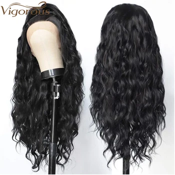 

Vigorous Black Synthetic Lace Front Wig Long Wavy Synthetic Wigs For Black Women Middle Parting Heat Resistant Fiber