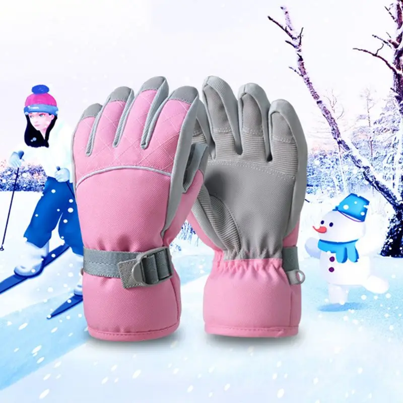 Зимние водонепроницаемые перчатки для мальчиков и девочек; нескользящие теплые лыжные варежки с плюшевой подкладкой для детей