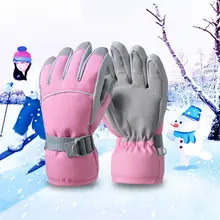 Зимние водонепроницаемые перчатки для мальчиков и девочек; нескользящие теплые лыжные варежки с плюшевой подкладкой для детей