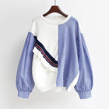 

Korean-style Spring Pullovers Sweaters Women New 2020 Stripes Long-sleeve Ladies Sweaters Round Collat Knit Tops Female