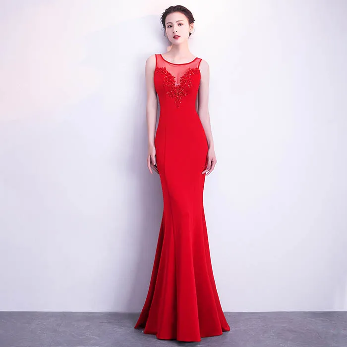 DEERVEADO сексуальные прозрачные длинные вечерние платья Robe De Soiree официальное вечернее платье вечерние платья-русалки платье K1005 - Цвет: Красный