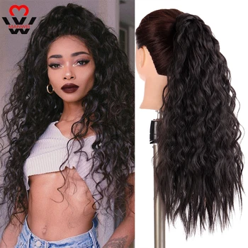 

MANWEI Corn Wavy Long Ponytail Synthetic Hairpiece Wrap on Clip Hair Extensions Black Brown Ponytail Fake Hair Heat Resistant