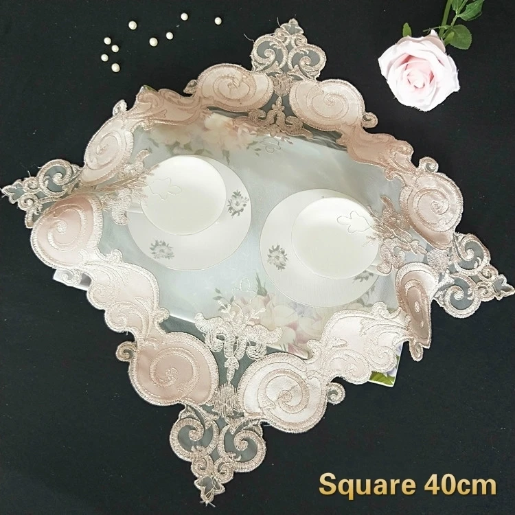 

Exquisite Luxury Chiffon Embroidered Lace Placemat Small Balcony Coffee Cup Vase Pad Small Furniture Dust Cloth Fruit Coaster