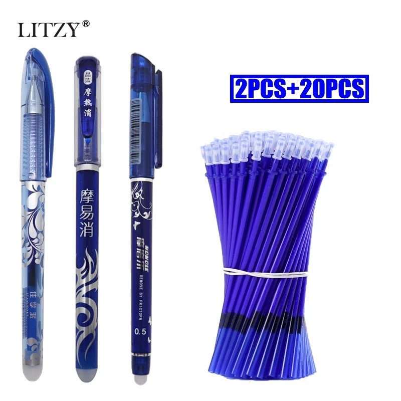 

2+20Pcs/Lot Erasable Pen Refill Set Erasable Washable Handle 0.5mm Blue Black Ink Magic Gel Pens for School Writing Tools Supply