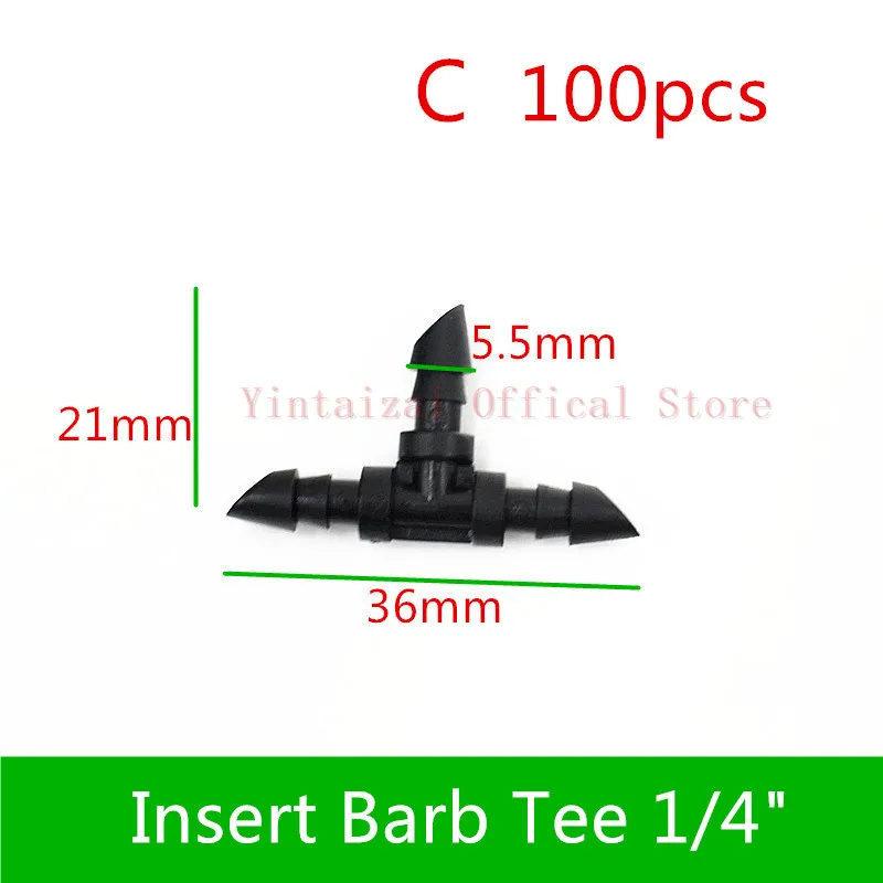 100 шт. 1/4 ''вставка штыревой соединитель локоть крест для 4/7 мм Microtubing колючей адаптер капельного полива и орошения крестовое соединение разъема - Цвет: C   100pcs