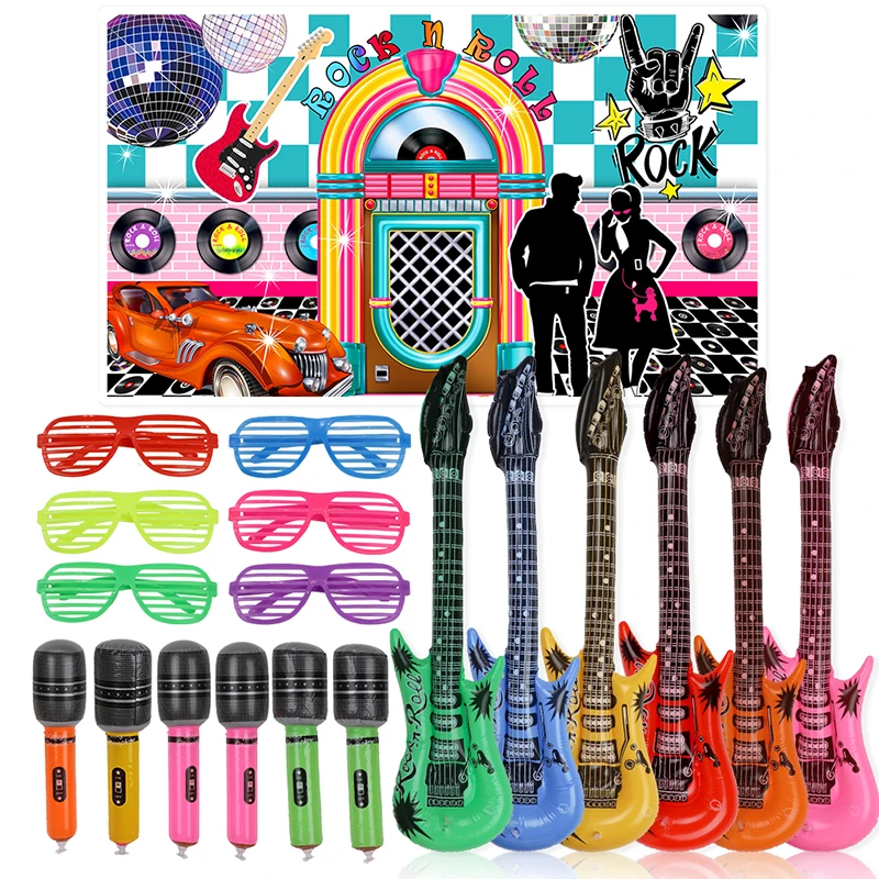 25pcs 50s Rock Party Supplies Rock And Roll Star Party Backdrop Rock Toy Set Music Party Props For Birthday Party Decorations Party Diy Decorations Aliexpress