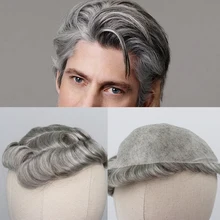 YY парики Тонкий ПУ парик для мужчин#5 смешанные серые волосы заменить мужчин t 8x10 человеческие волосы мужчины парик 8x10 6 дюймов вьющиеся волосы стиль мужчин парики