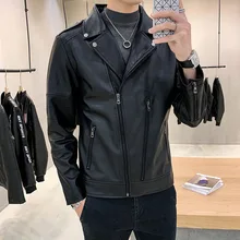 Мужские приталенные кожаные куртки в стиле панк на молнии, байкерская куртка из искусственной кожи, мужское осеннее пальто из искусственной кожи, осенняя верхняя одежда Y