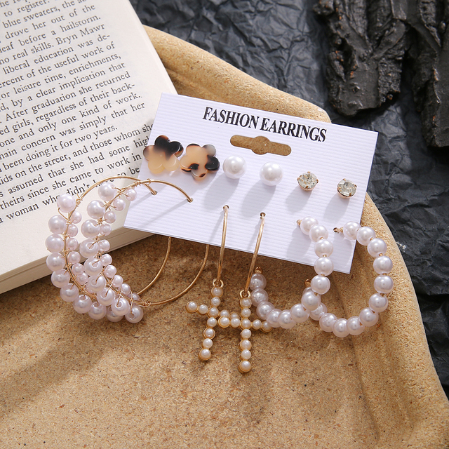 Butterfly Hoop Earring Set Women's Vintage Bohemian Acrylic Pearl Circle Alloy Drop Earrings Brincos Jewelry Gift