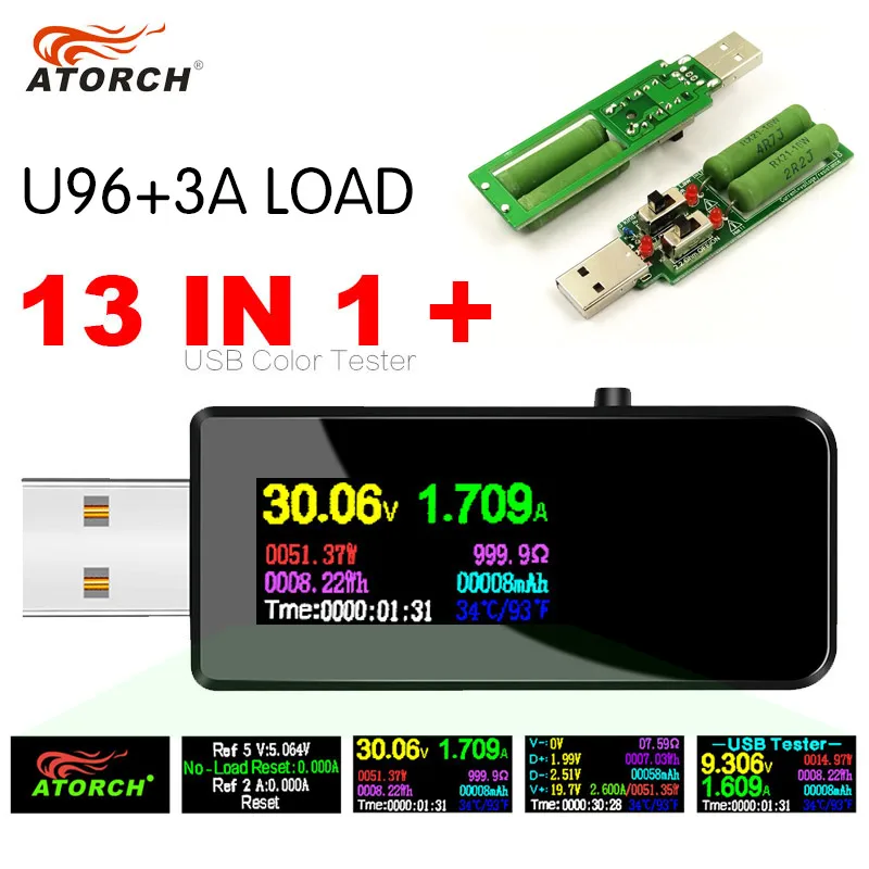 U96P 13 in 1 USB Tester Current Voltage Indicator Electric Ammeter Power Meter Charge DC Digital Multimeter Voltmeter Wattmeter