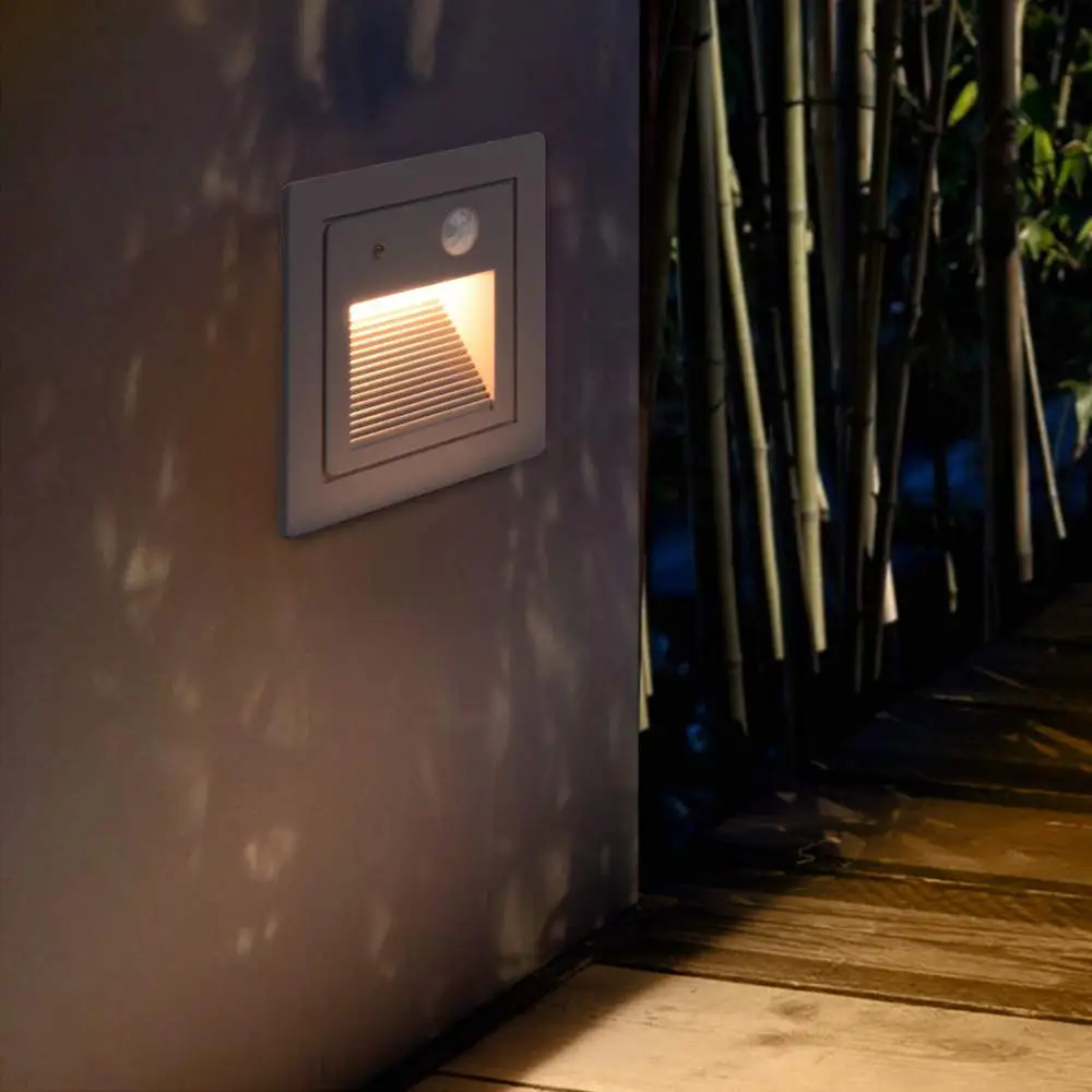 

Recessed Wall Sconce Light LED Stair Light PIR Motion Detector+Light Sensor 2.5W AC110-240V IP65 Waterproof Foot Lamp Step Light