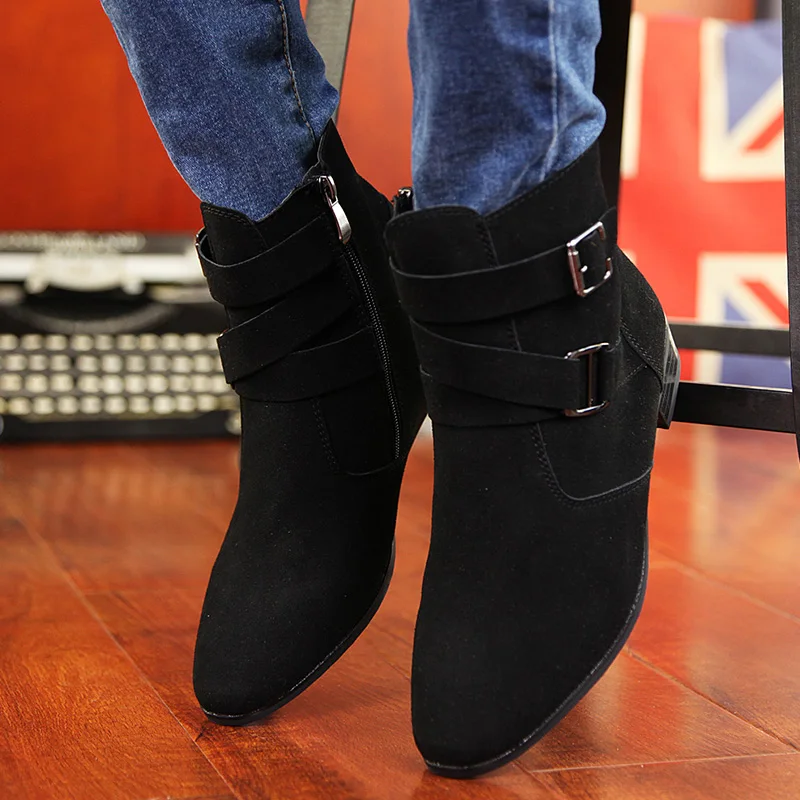 Г., модные зимние черные мужские ботильоны обувь с высоким берцем на шнуровке с круглым носком размеры 39-44