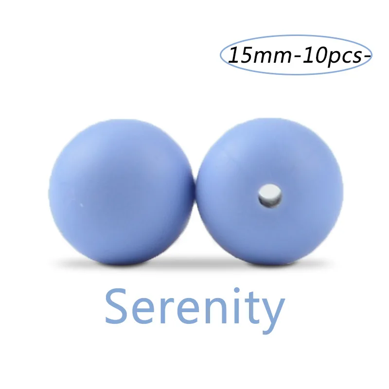 serenity LOFCA 10 шт./лот, силиконовые бусины, 15 мм, свободные бусины, Детские Прорезыватели, игрушка без бисфенола, пищевого класса, DIY, жевательные ювелирные подвески, изготовление - Цвет: serenity