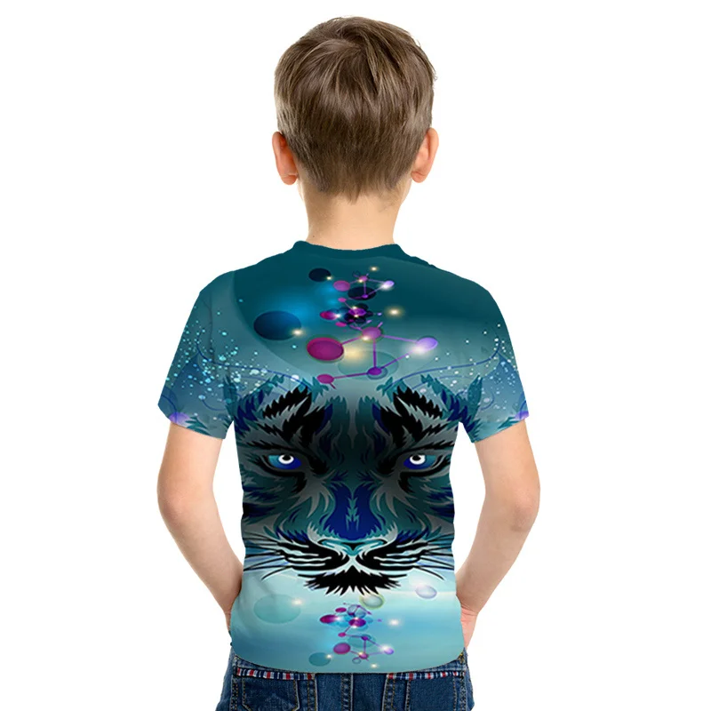 Детская футболка для мальчиков и девочек с изображением животных, с 3D принтом дельфина, Льва, тигра, орла, Кита, летняя модная футболка с короткими рукавами с изображением тигра