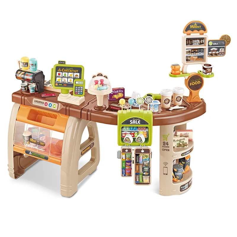52pcs/65pcs New  Multi Function Simulation Large Supermarket Shopping Suit Mini Cart Cash Register Toys Children Pretend Play 2