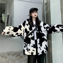 

Plush Jacket women winter cool cow stand collar plus cotton handsome retro fried street dark department plus coat girl wear tops