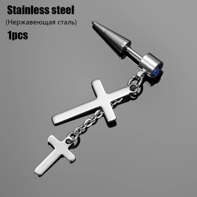 Fashion Men's Stainless Steel Cross Pendant Cartilage Drop Dangle Earrings Punk Jewelry for Cool Women Girl Friendship Gifts TD921 1pcs