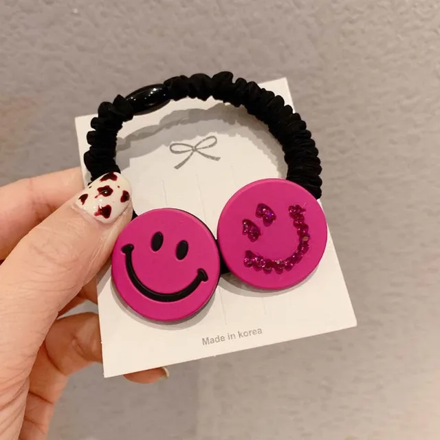 Women Girl Scrunchies Elastic Hair Ties Bands Smile Face Yellow Summer Fashion Korean Mujer Head Accessories Hyuna Wholesale Yellow