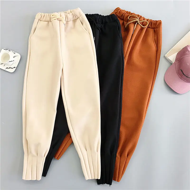 Autumn and Winter Women's New Solid Color High Waist Corset Plus Cashmere Harem Casual Pants Small Feet Carrot Pants