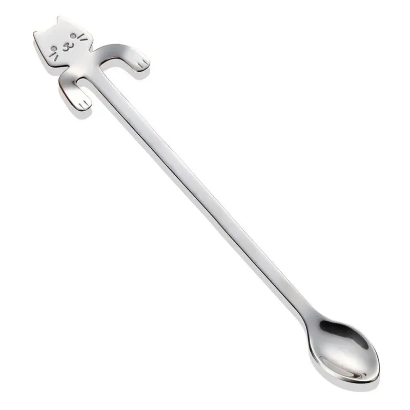

Stainless Steel Cat Coffee Drink Spoon Tableware Kitchen Supplies Hanging cups silver