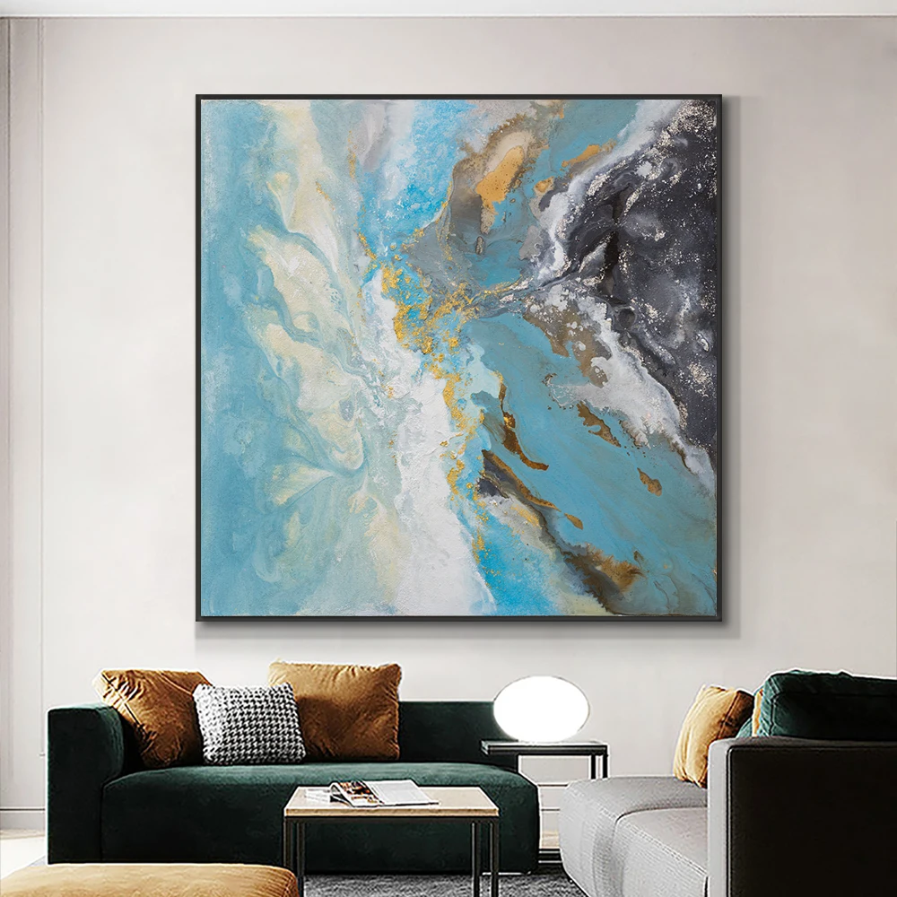 

Abstract Blue With Black Oil Painting 100% Hand Painted On Canvas New Modern Decorative Wall Art For Living Room House Decor