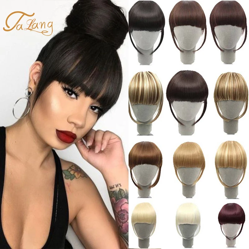 

TALANG Clip In Bangs Front Blunts Fringe Wig Natural Synthetic Fake Hair Extensions Hairpieces Black Brown For Women