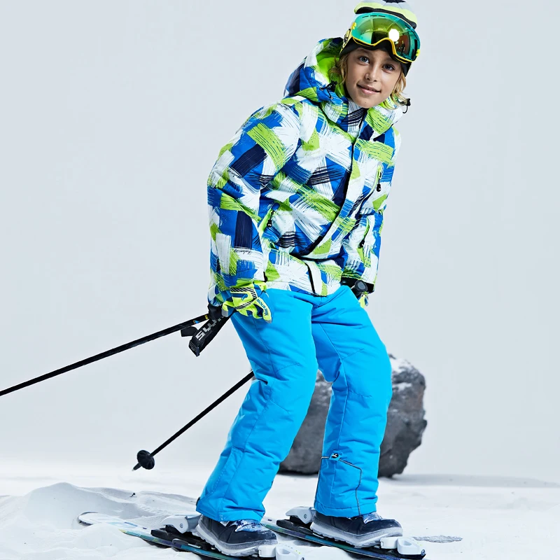 Лыжная куртка детская водонепроницаемая ветрозащитная одежда Детские лыжные штаны для мальчиков и девочек до-30 градусов, зимний теплый лыжный костюм для сноуборда