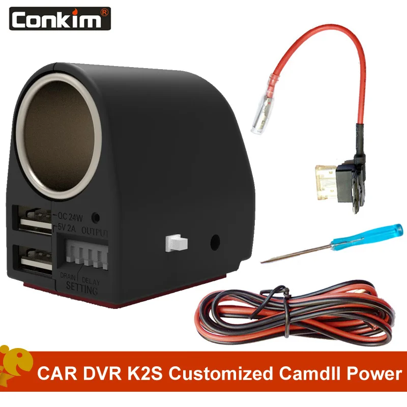 Conkim Camdll power PRO 2.0A 12 V-24 V gps/DVR прикуриватель USB зарядное устройство и Автомобильный видеорегистратор K2S по индивидуальному заказу