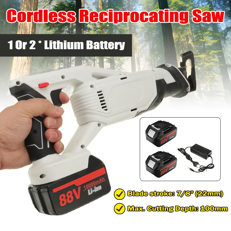 

88V Electric Cordless Reciprocating Saw Electric Saw With Battery and 4 Pieces Blades Woodworking Saw Metal Saw Power Tools