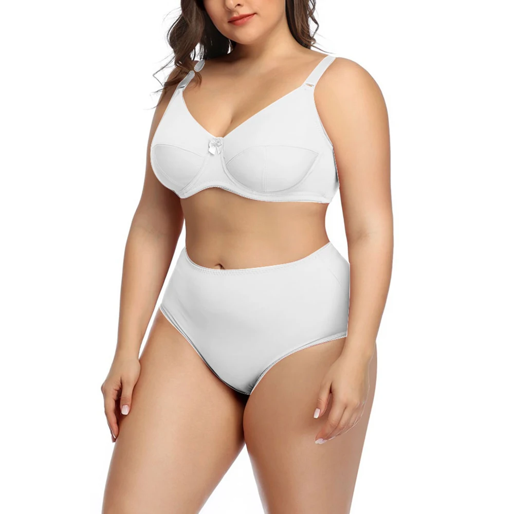 bra and knicker sets cheap Sexy Brassiere Panty Solid Women Underwear Suit Bras Set Plus Size Big Boobs Non Padded Lingerie Tops D dd E F G white bra and panty sets