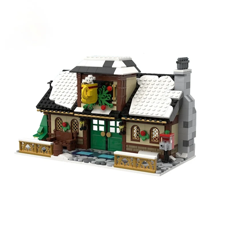 Moc Christmas Series Winter Village Lepining Scene Holiday Train Renne Building Blocks Giocattoli Di Babbo Natale Regalo