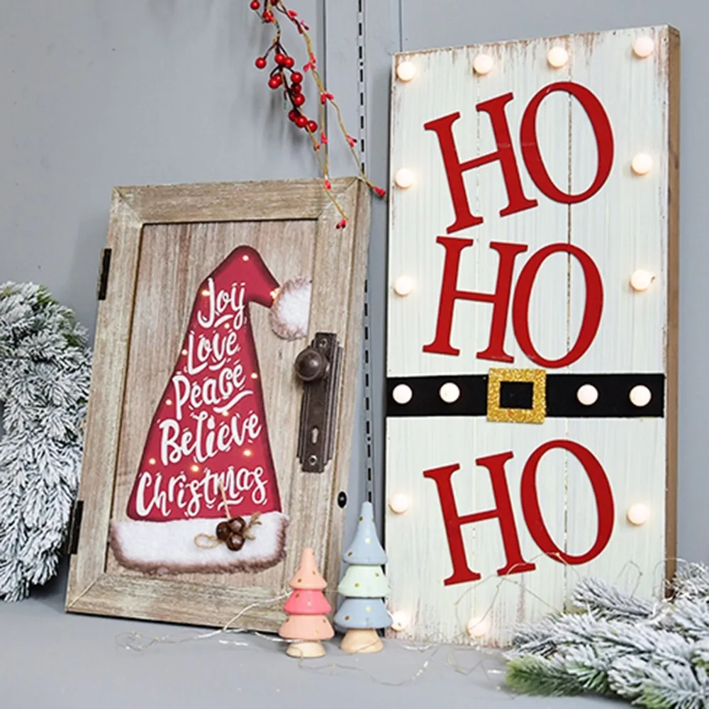 Creative Christmas Hat Wall Hanging Ornaments Personality Letter Pattern Wooden Desktop Lighting Xmas Decorations