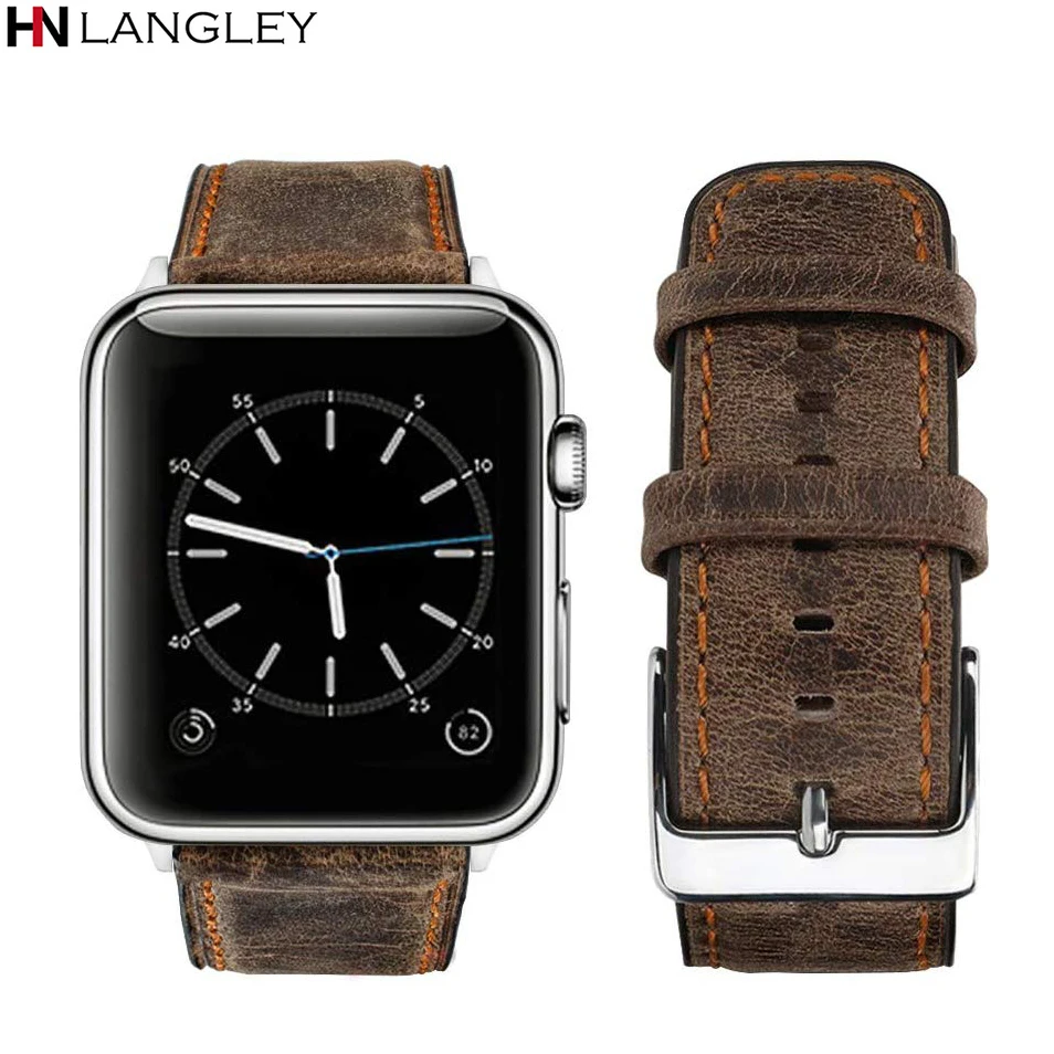Ремешок кожаный для Apple Watch Band 38 мм 40 42 44 модный винтажный браслет из натуральной