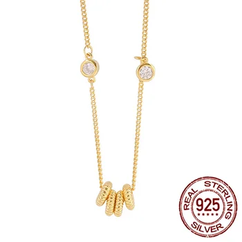 

S925 Sterling Silver Retro Flat Bead Clavicle Chain for Women Girl Luxury Niche Advanced French Style Chic Zircon Necklace