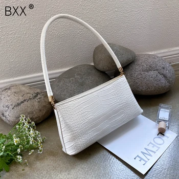 

[BXX] PU Leather Stone Pattern Shoulder Bags For Women 2020 Summer Solid Color Handbags Female Travel Hand Bag Totes HM426