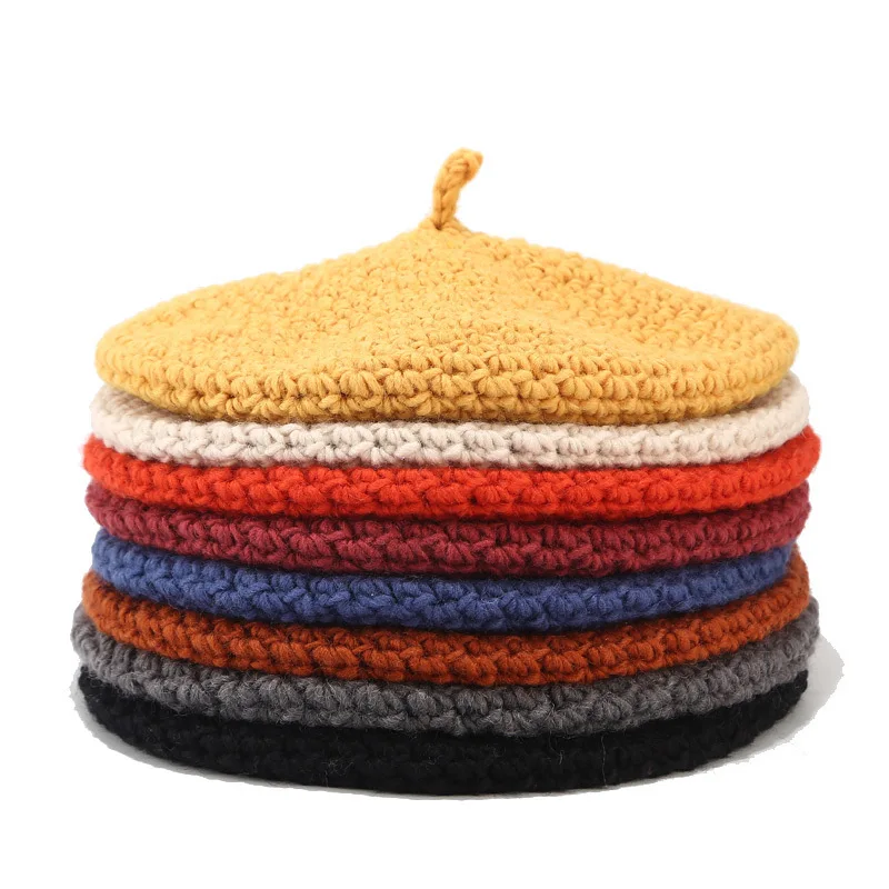 Береты Женские Британские ретро восьмиугольная шляпа для женщин осень и зима корейский и японский милый ручной крючок шерсть маляр шляпа
