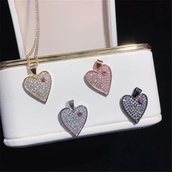 

10pcs/lot Wholesale Mixed Colors CZ Pave Heart with Red Stone Pendant Necklace Fashion Jewelry Necklace Only