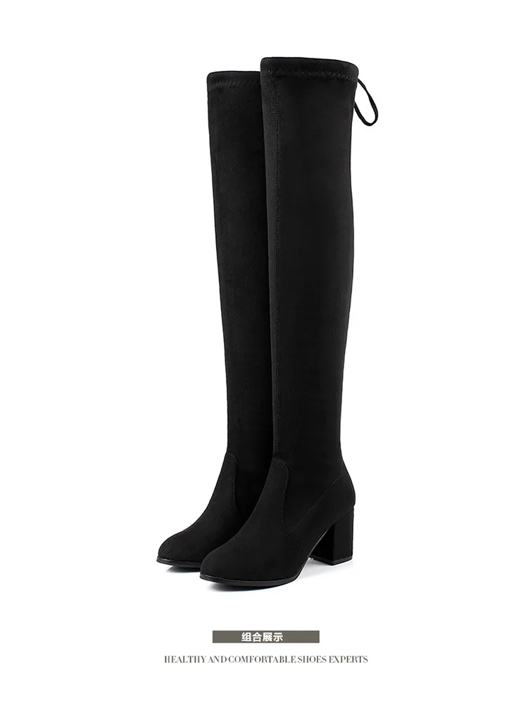 Новые модные зимние сапоги выше колена; женская пикантная обувь до бедра из эластичной ткани; высокие сапоги; Bota Feminina Zapatos De Mujer