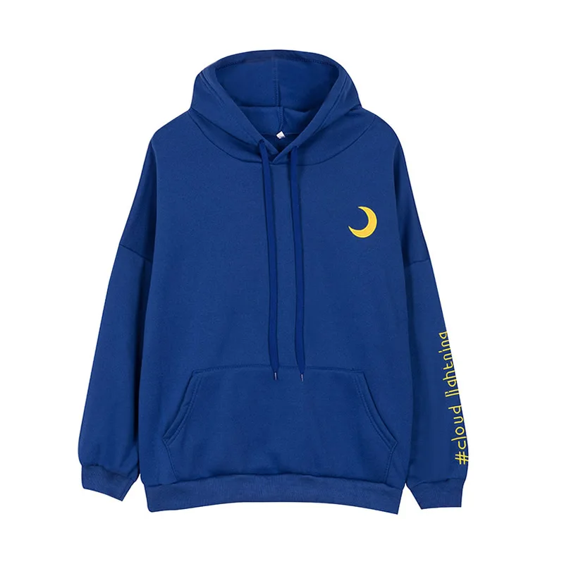blue Женские свитшоты осень и зима свободные однотонные черные женские s Hoodied женские s Moon узор повседневные синие толстовки - Цвет: blue