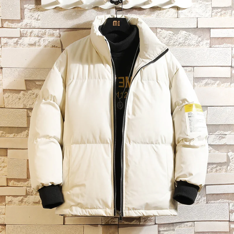 M-5XL, зимняя куртка, Мужская парка, Белая теплая модная куртка с воротником-стойкой, Мужская теплая однотонная куртка в стиле хип-хоп, толстые куртки и пальто, парки - Цвет: Beige