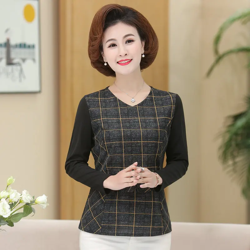 

2020 Spring Women Elegant Plaid Blouses Red Yellow Checked Pattern Patchwork Smart Casual Tops Middle Aged Woman Outfits New
