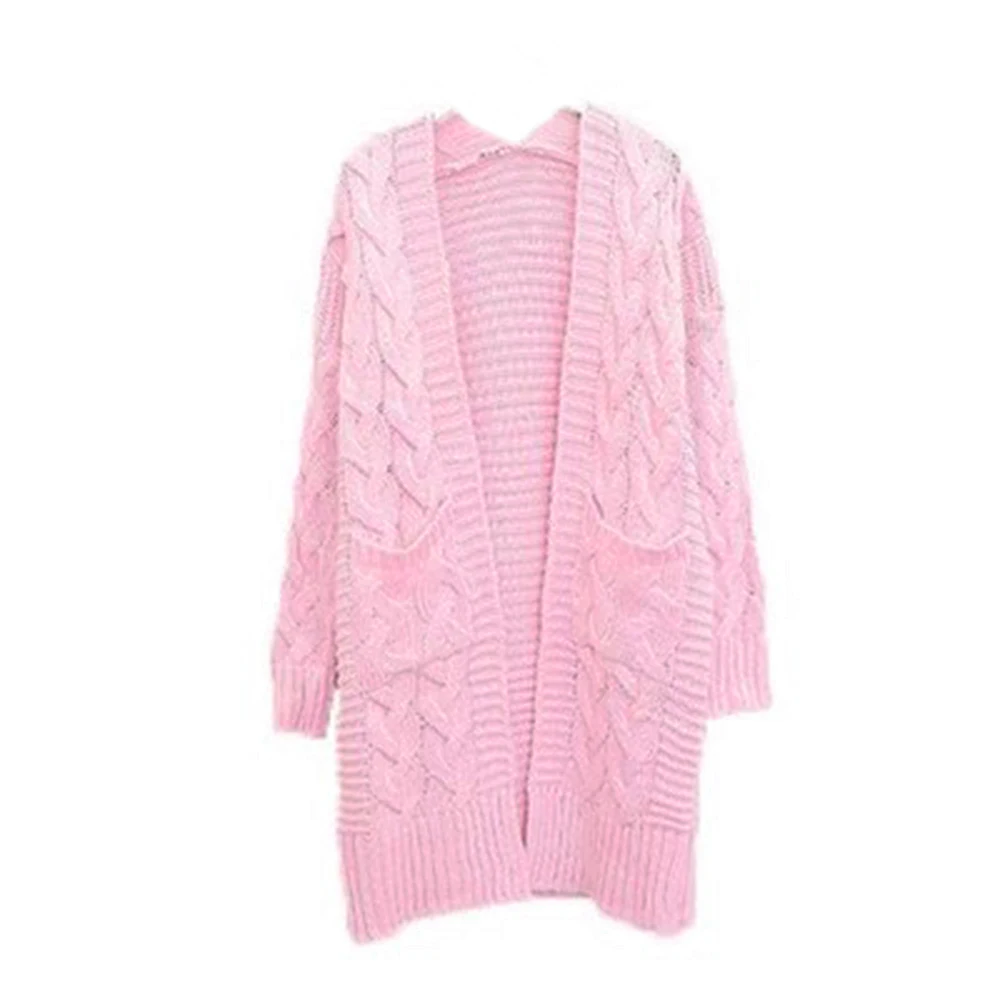 Корейский Зимний женский свободный вязаный свитер с длинным рукавом, кардиган, пальто, толстый зимний женский кардиган, свитер - Цвет: pink
