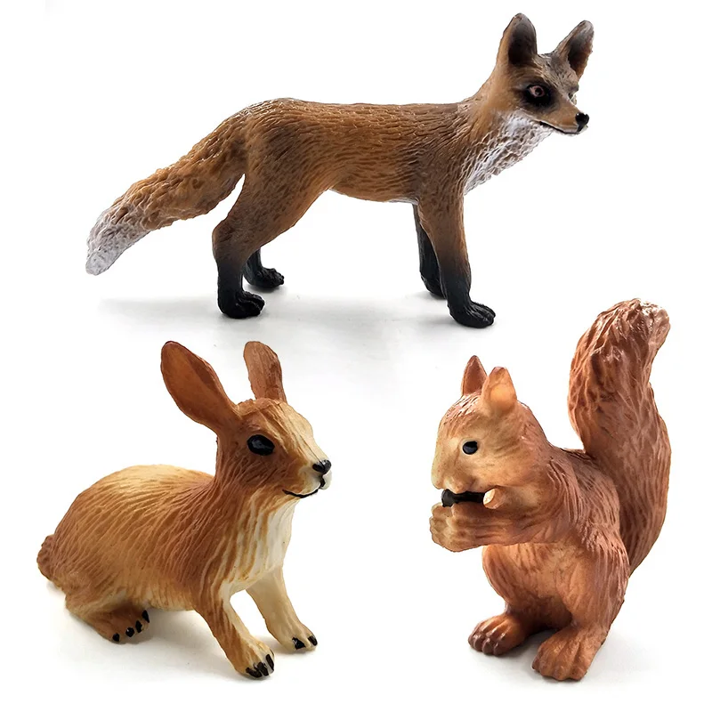 Имитация маленькой лисы, заяц, кролик, белка, модель животного, фигурка, домашний декор, миниатюрное украшение для сада в виде Феи, аксессуары, статуя - Цвет: 3Pcs as picture