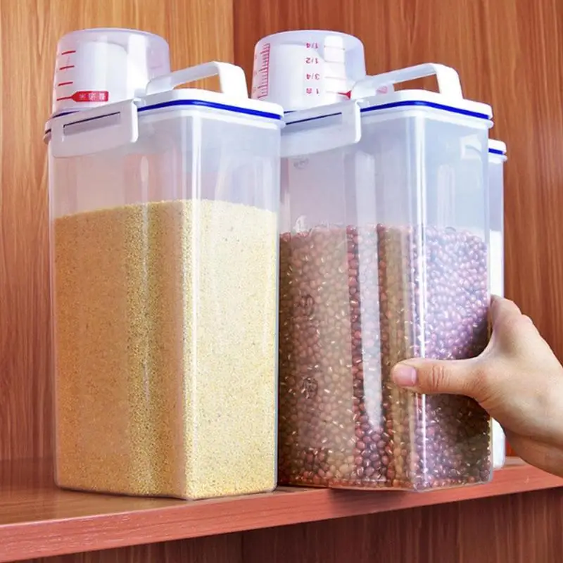 Cereal Container Storage Rice Bucket Large Food PP Clear Cup Lids Sugar Jar Flour box Silicon Airtight Dry Labels | Дом и сад