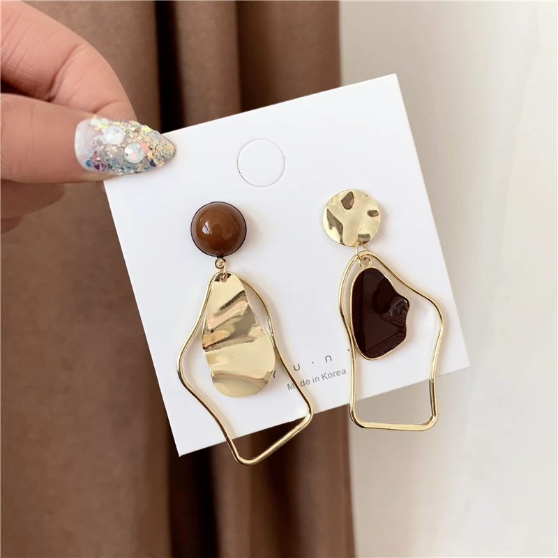 Metal Asymmetric Long Earrings South Korea Fashionable Joker Contracted